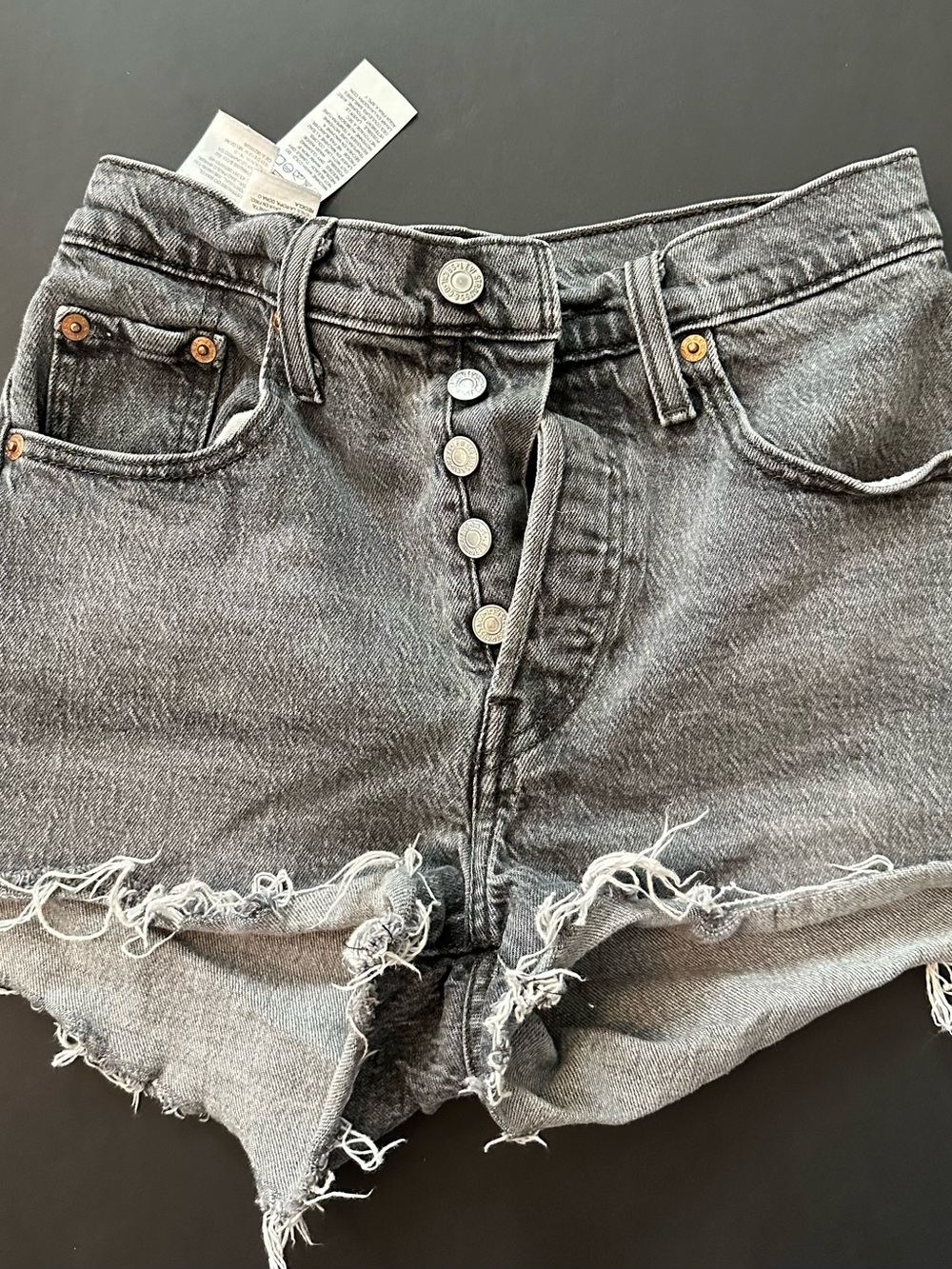 Levi's Gray Washed Distressed Button-Front Jean Shorts